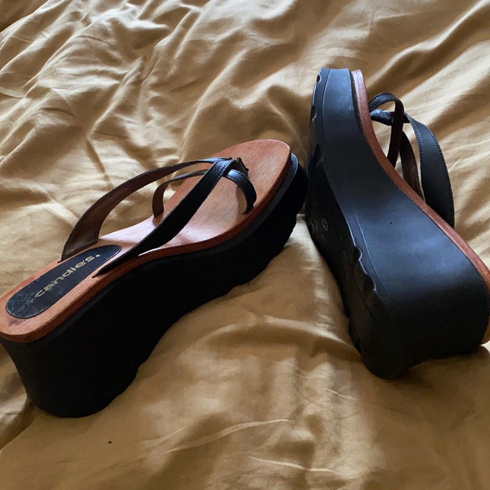 Candies Vintage 90s Wood Platform Sandals Size 8
